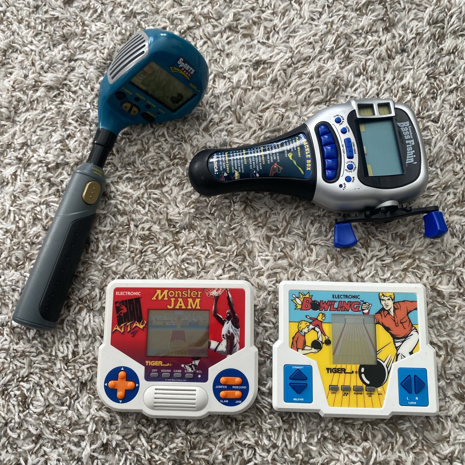 Lot Of Vintage Electronic Handheld Games Monster Jam Bowling Golf Fishing READ!!