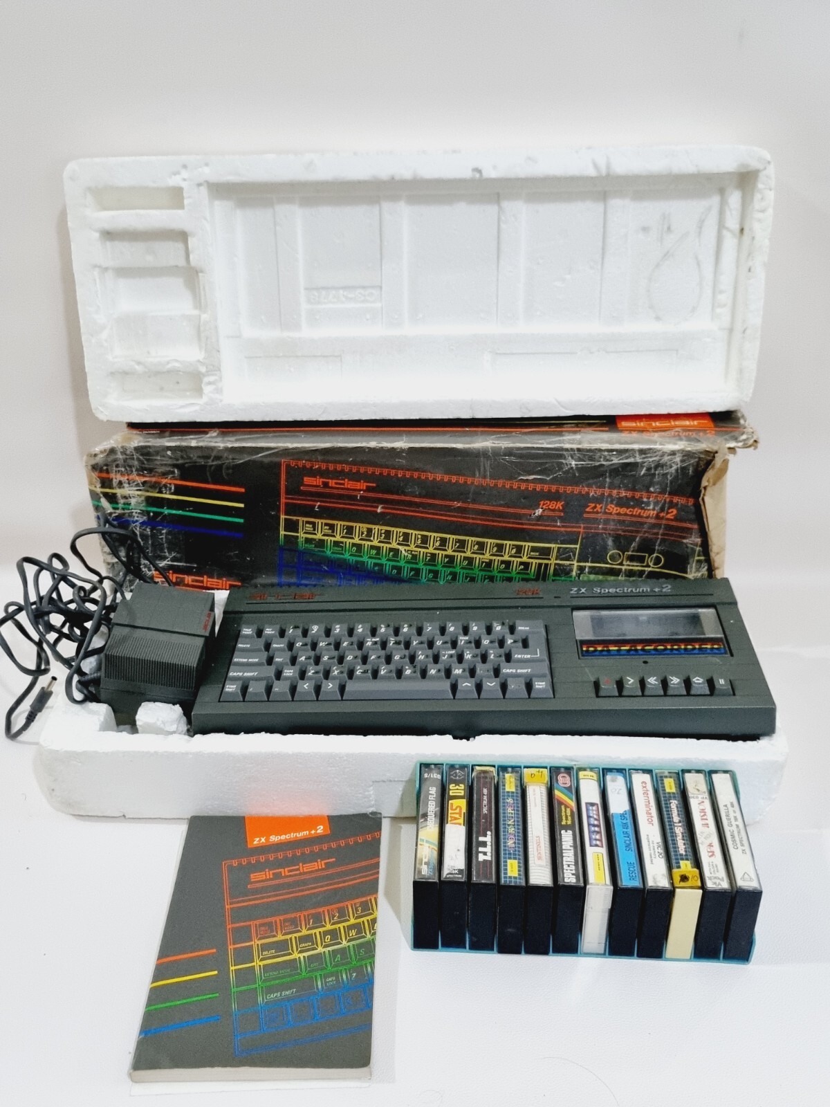 SINCLAIR 128K ZX Spectrum+ 2 Vintage Computer With 12 Tape with Box - For Parts