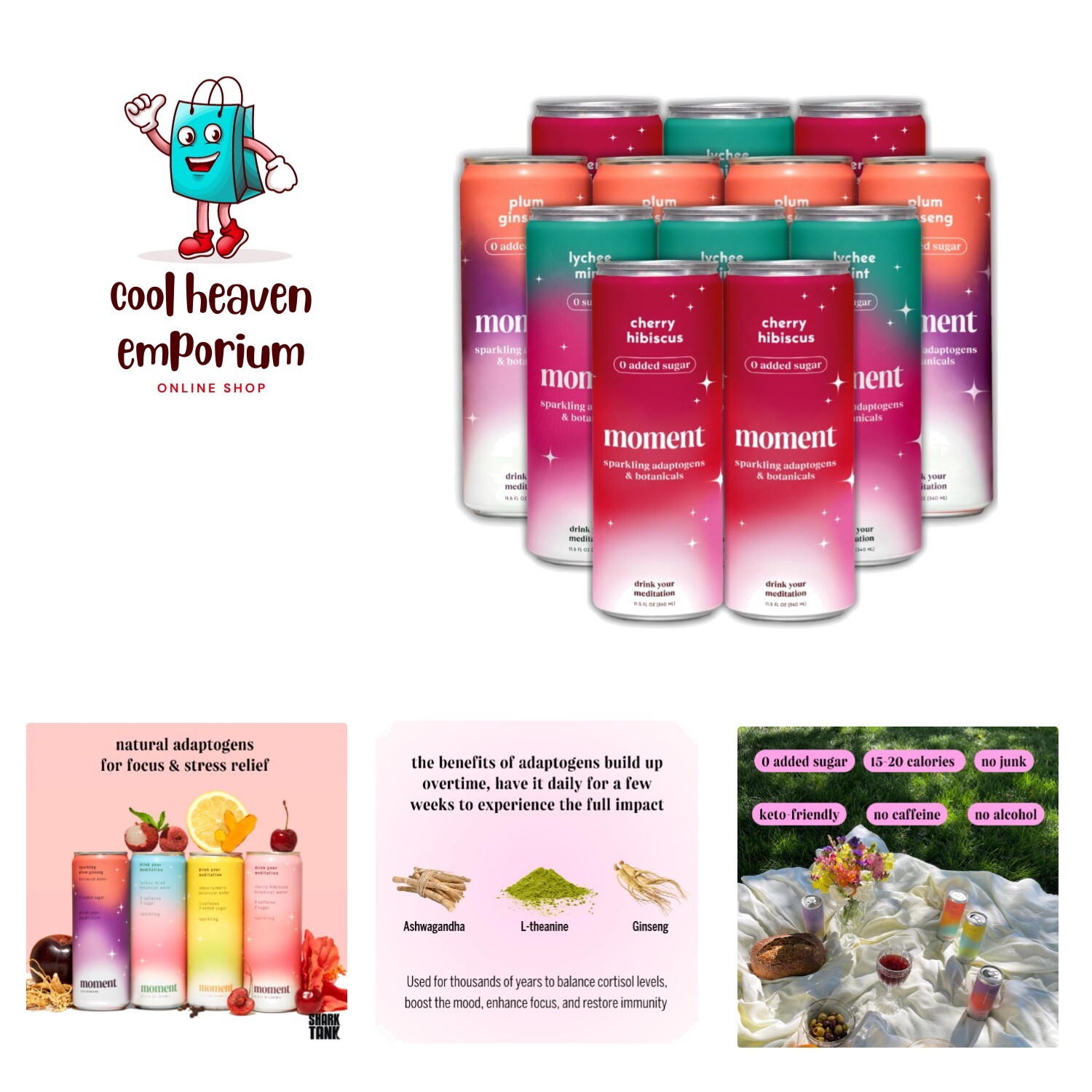 Adaptogen Drink Shark Tank - Sparkling Combo Variety new. Contains L-Theanine...