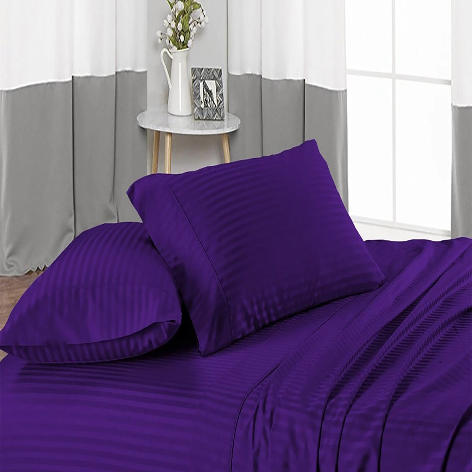 100% EGYPTIAN COTTON EXTRA DEEP POCKET BED SHEETS PURPLE STRIPE