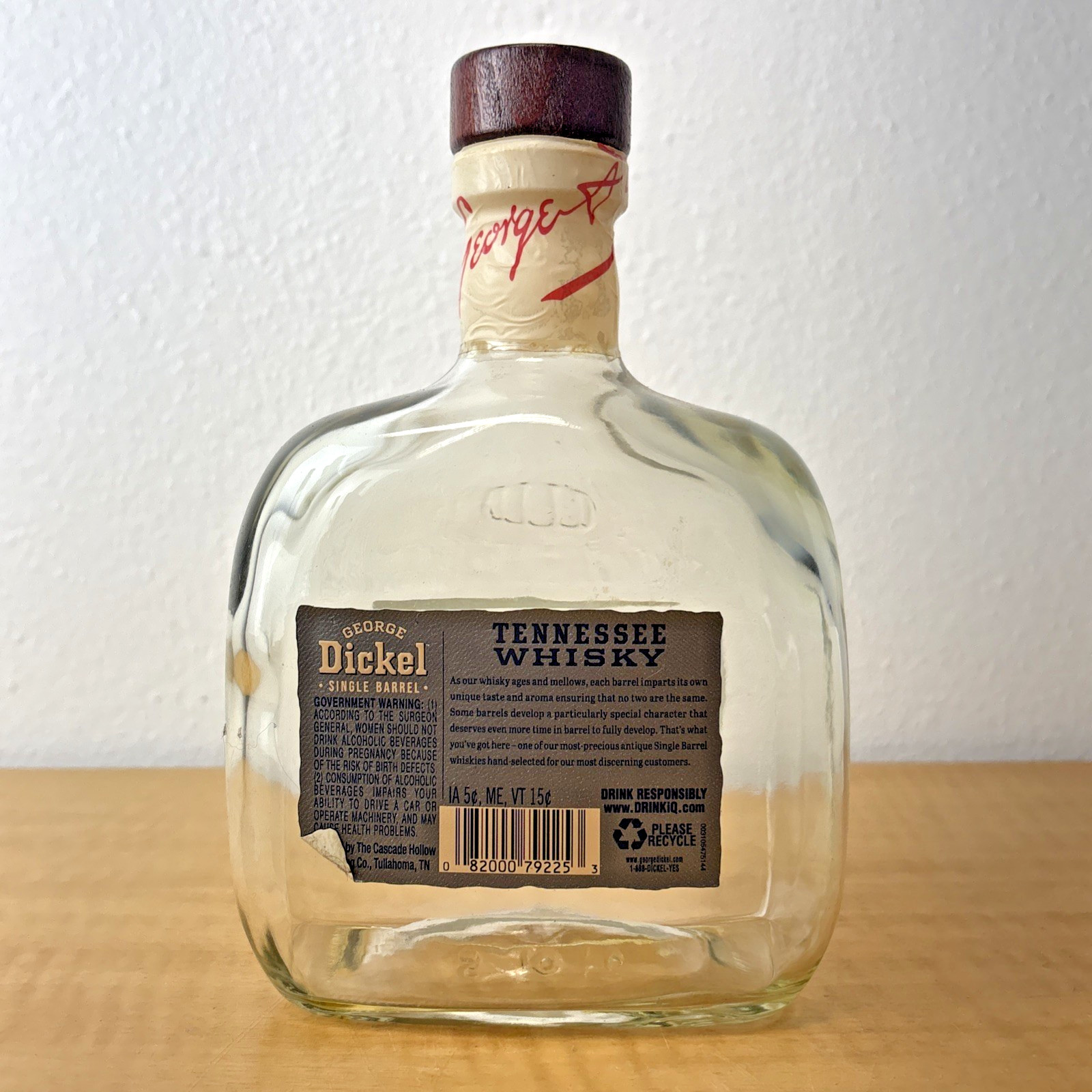 Empty Tennessee Whisky Bottle George Dickel 15 Year Batch #265