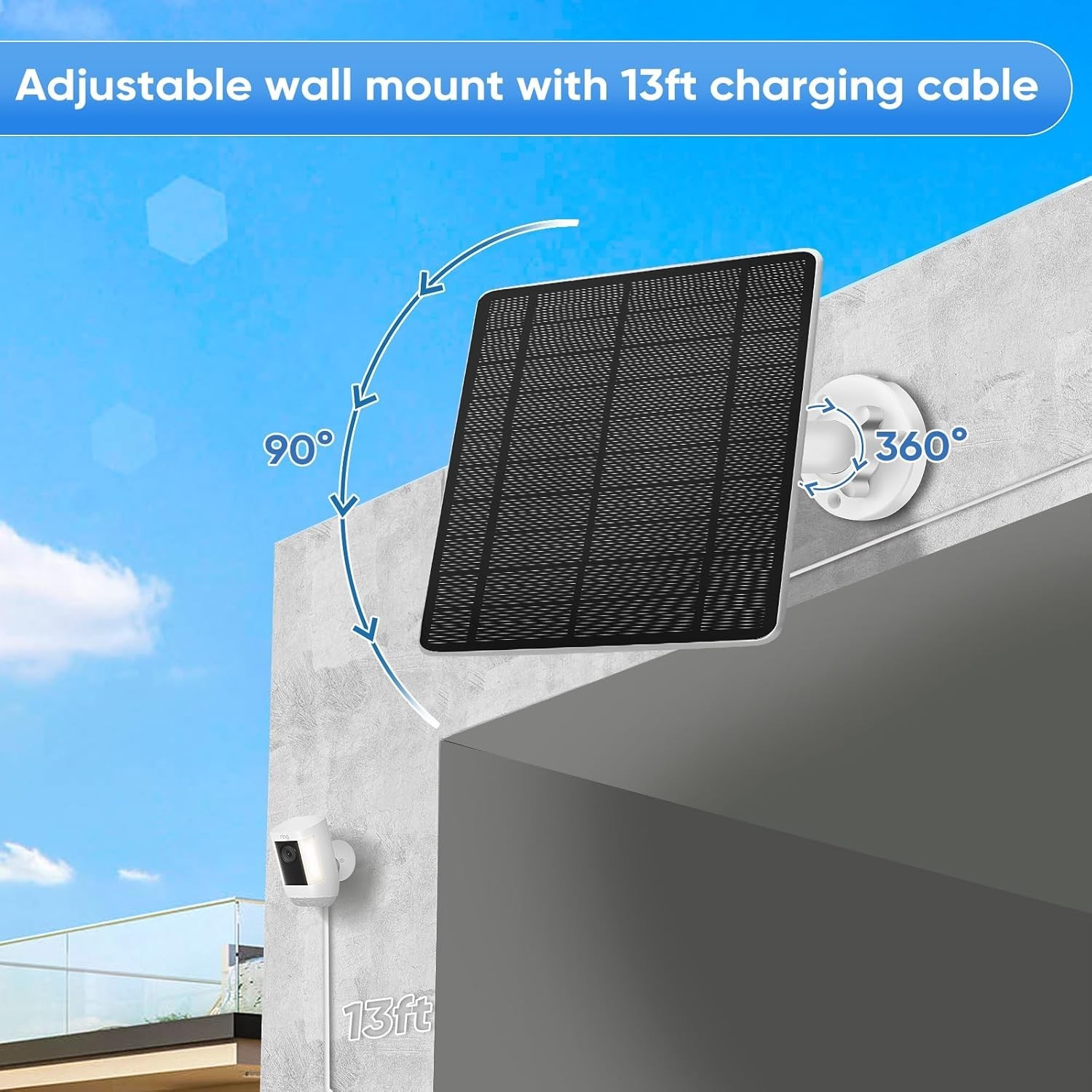 Solar Panel for Ring Camera(2nd Generation) Dustproof Waterproof 5W Solar Panel