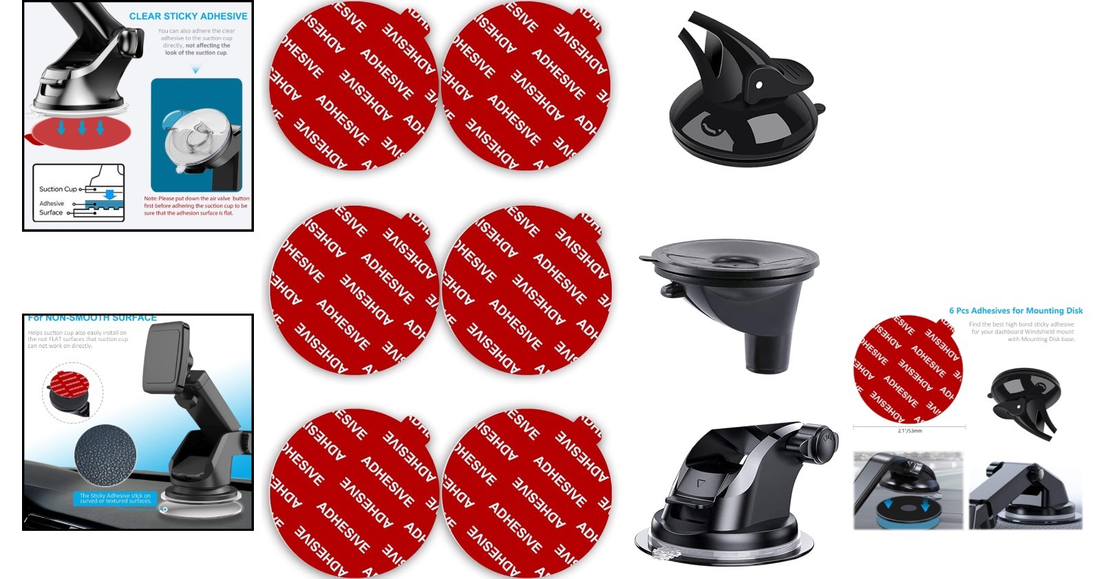 6-Pack Double-Sided Adhesive Pads for Suction Cup Mounts - Car & Dashboard Use