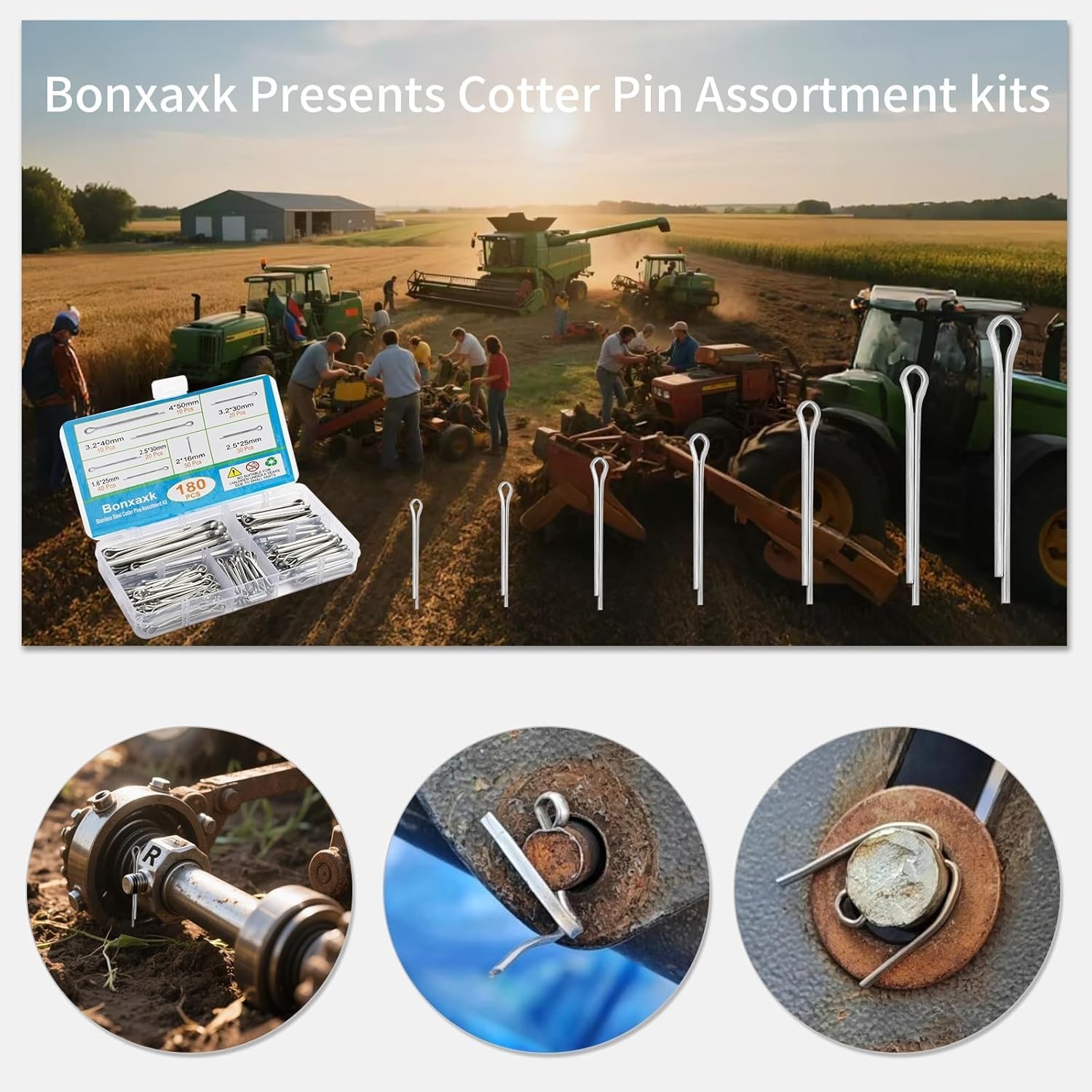 Versatile 180-Piece Cotter Pins in 7 Sizes - Essential for Engine & Towing Needs