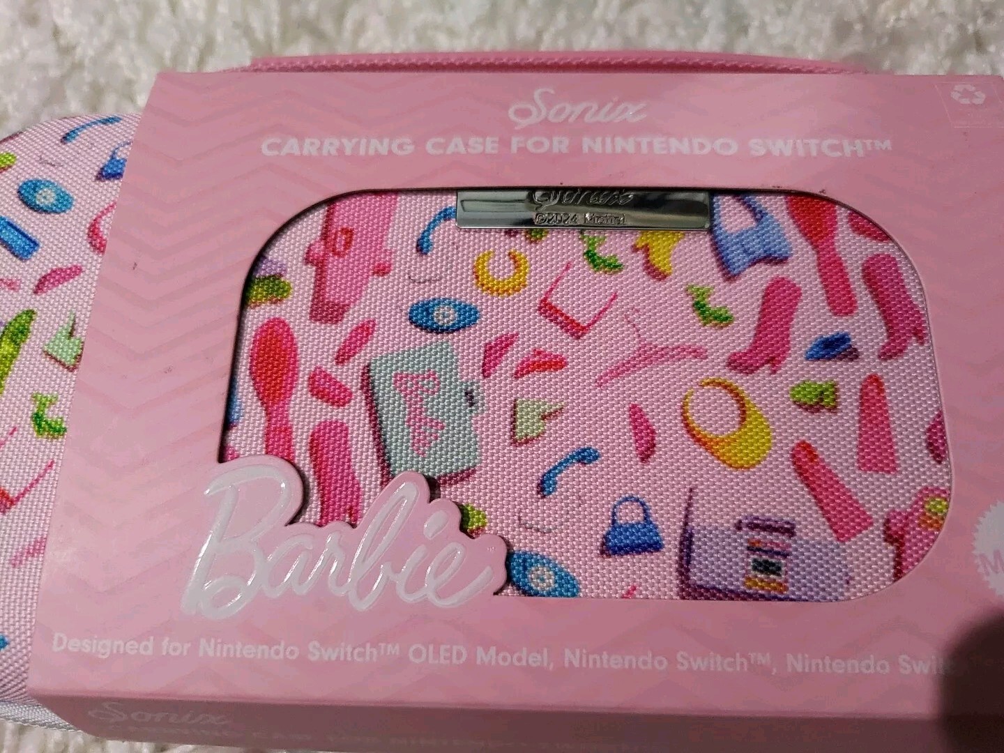 NIP Sonix Barbie Nintendo Switch Soft Shell Carry Case Pink Handle With Zipper