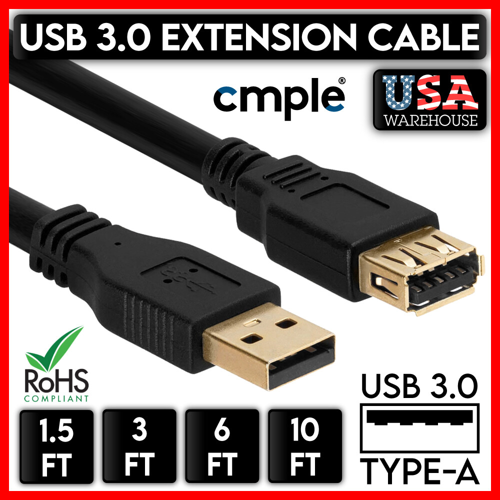 USB 3.0 Extension Extender Cable Cord M/F Type A Male to Female Black Lot