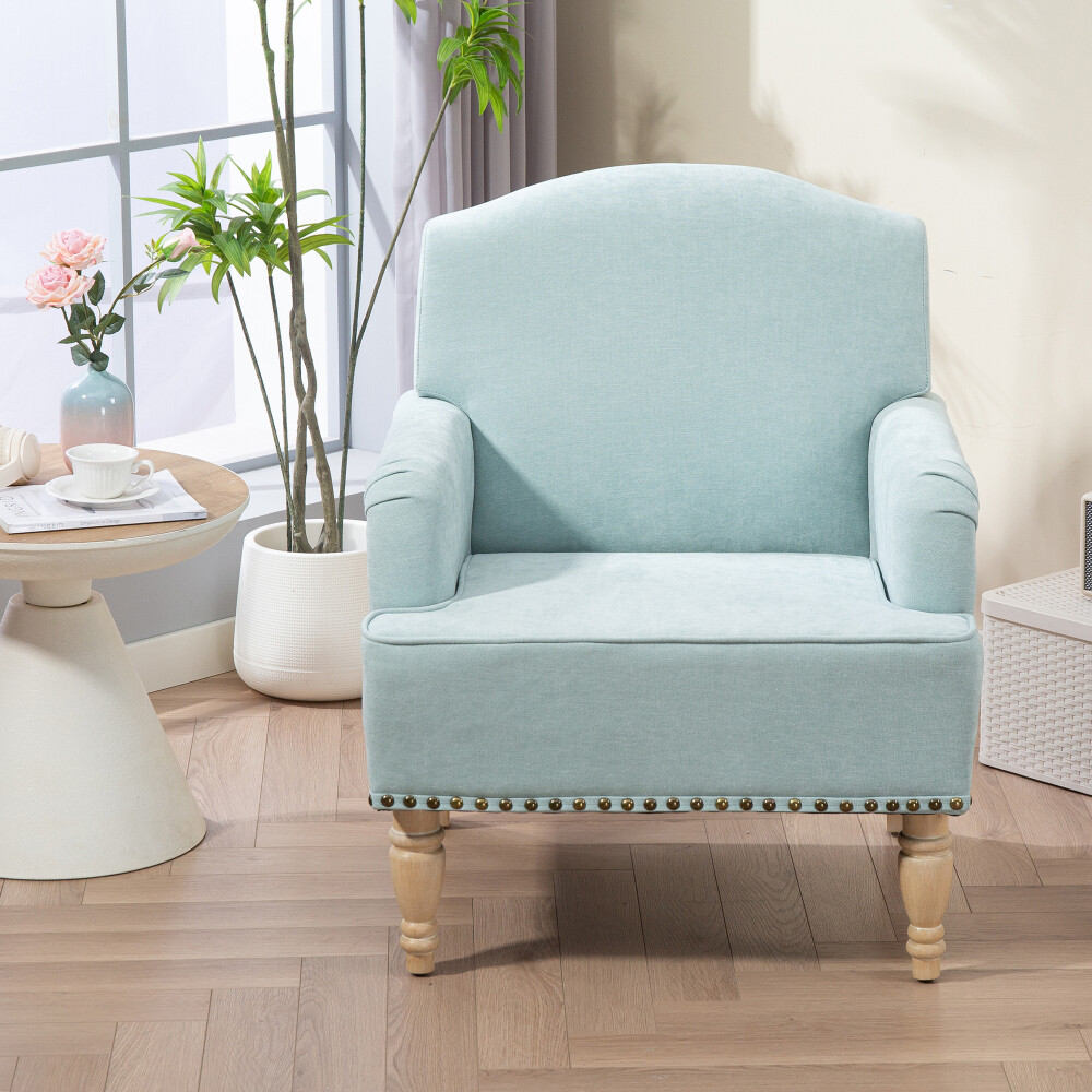 Modern Accent Chair - Comfy Upholstered ，Retro Wood Legs & Nailhead Trim (300LB)