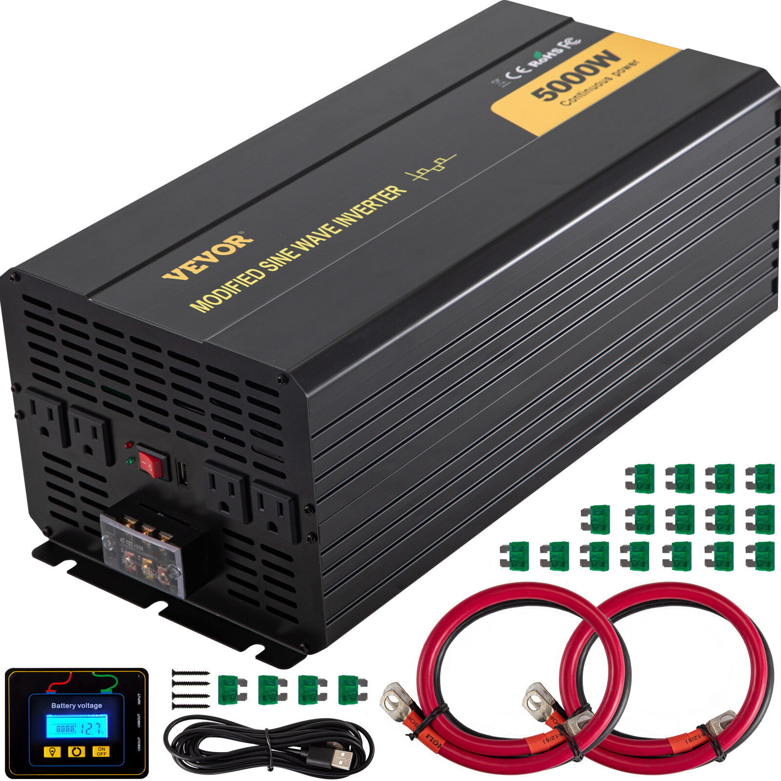 5000W Power Inverter Peak 10000W Modified Sine Wave DC 12V to AC 110V