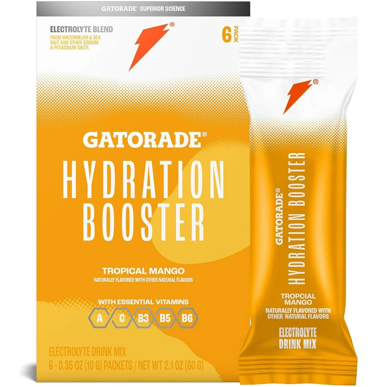Gatorade Hydration Booster Tropical Mango Electrolyte Drink Mix 6 Sticks! NEW!