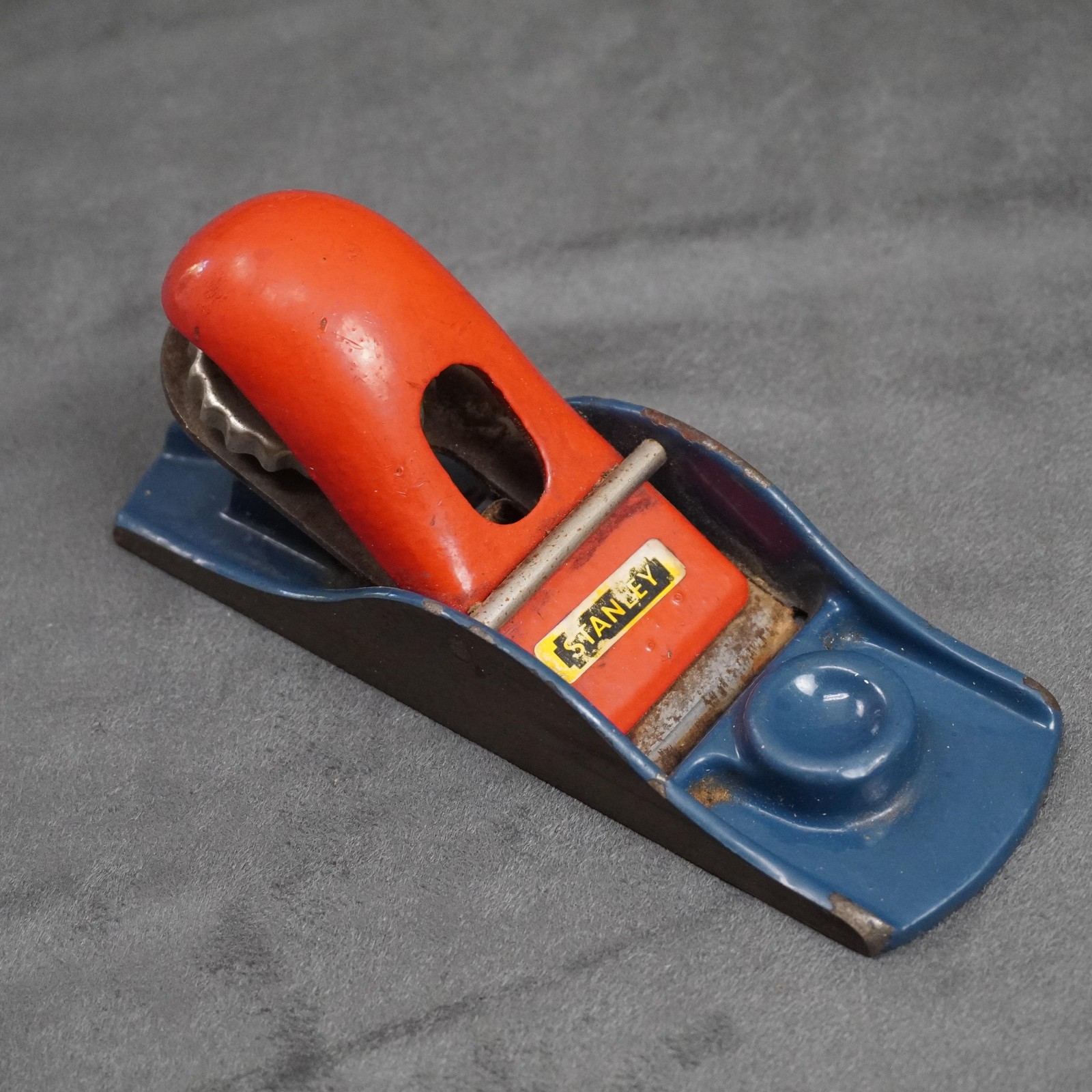 Vintage Stanley Hand Plane Model G12-247 Blue Red Metal Block Woodworking Tool