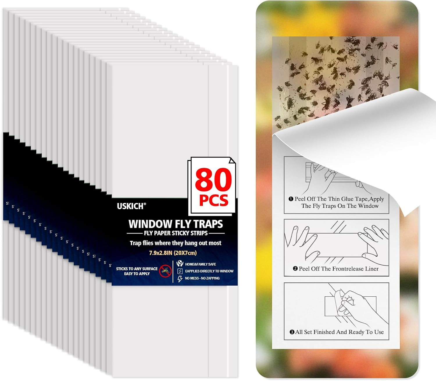 80 Pack Window Fly Traps Sticky,Clear Fly Paper Indoor for Home,Window Sticky Tr