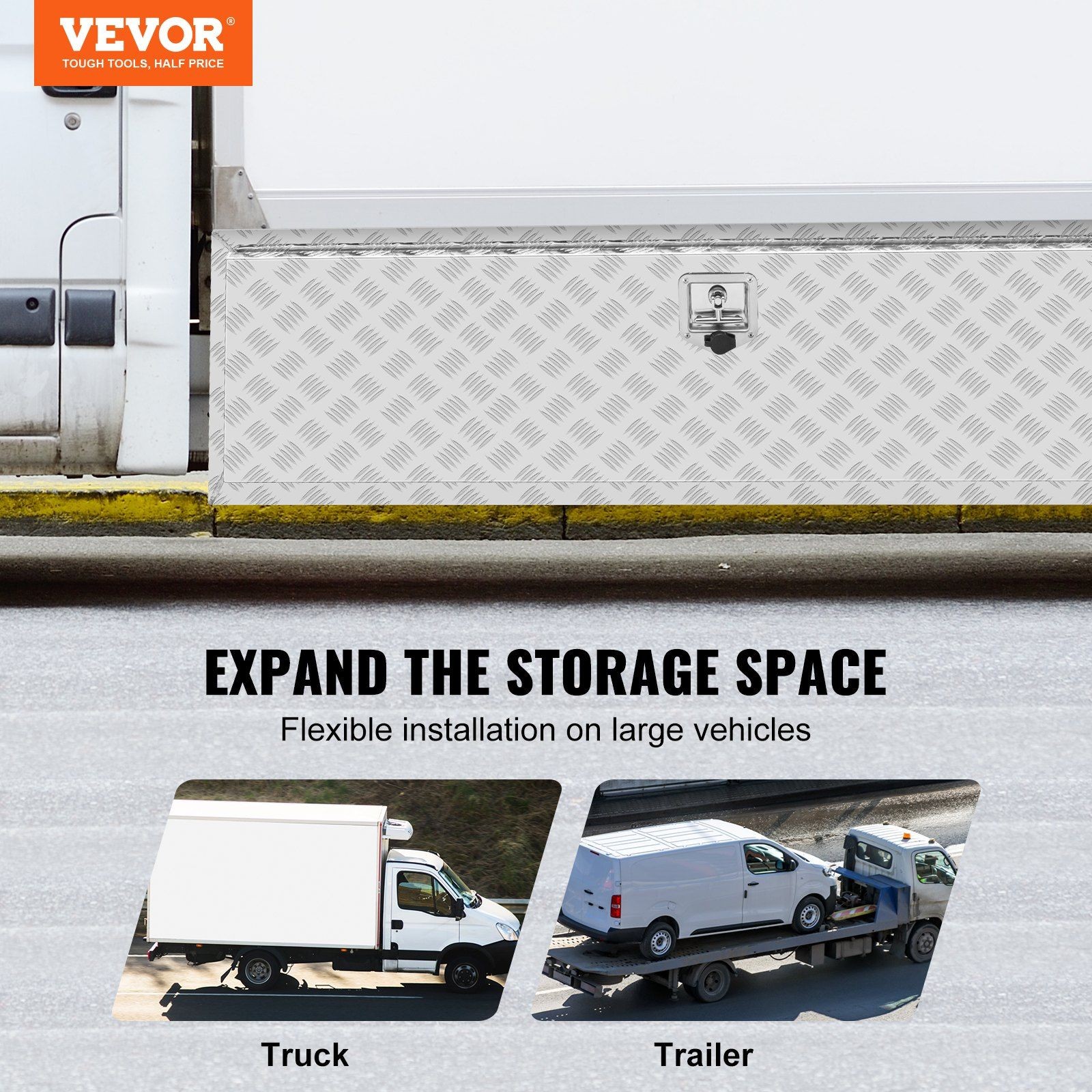 Aluminum Underbody Truck Box 60x17x18in, Waterproof, Lockable, T-Handle Latch