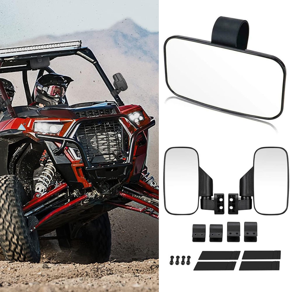 UTV 1.75"-2" Side View Rear Center Mirrors Set For Honda Pioneer 1000 700 500