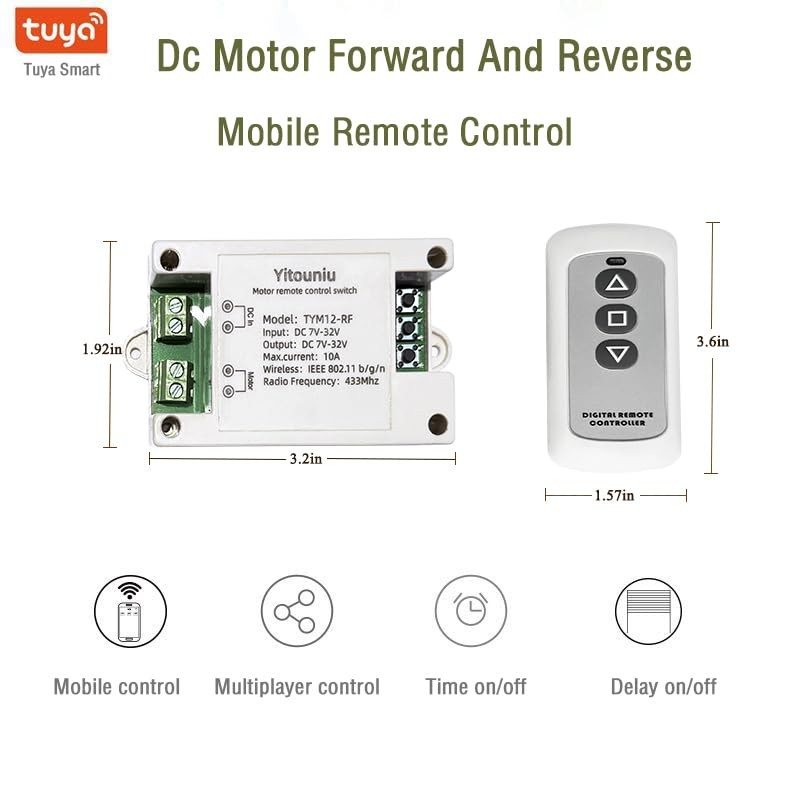 Tuya Smart WiFi/Bluetooth DC Motor Controller 10A 7-32V Reversible Switch with