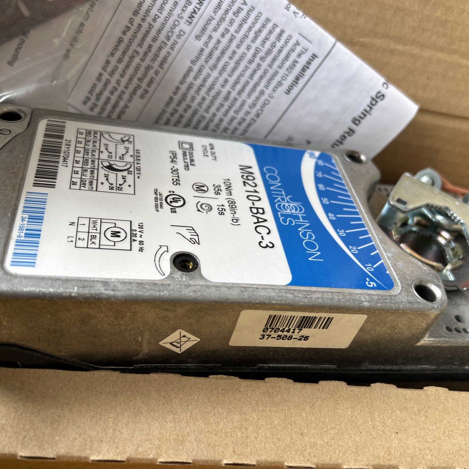 Johnson Controls M9210-BAC-3 Spring Return 2 Position Actuator W/End Switch