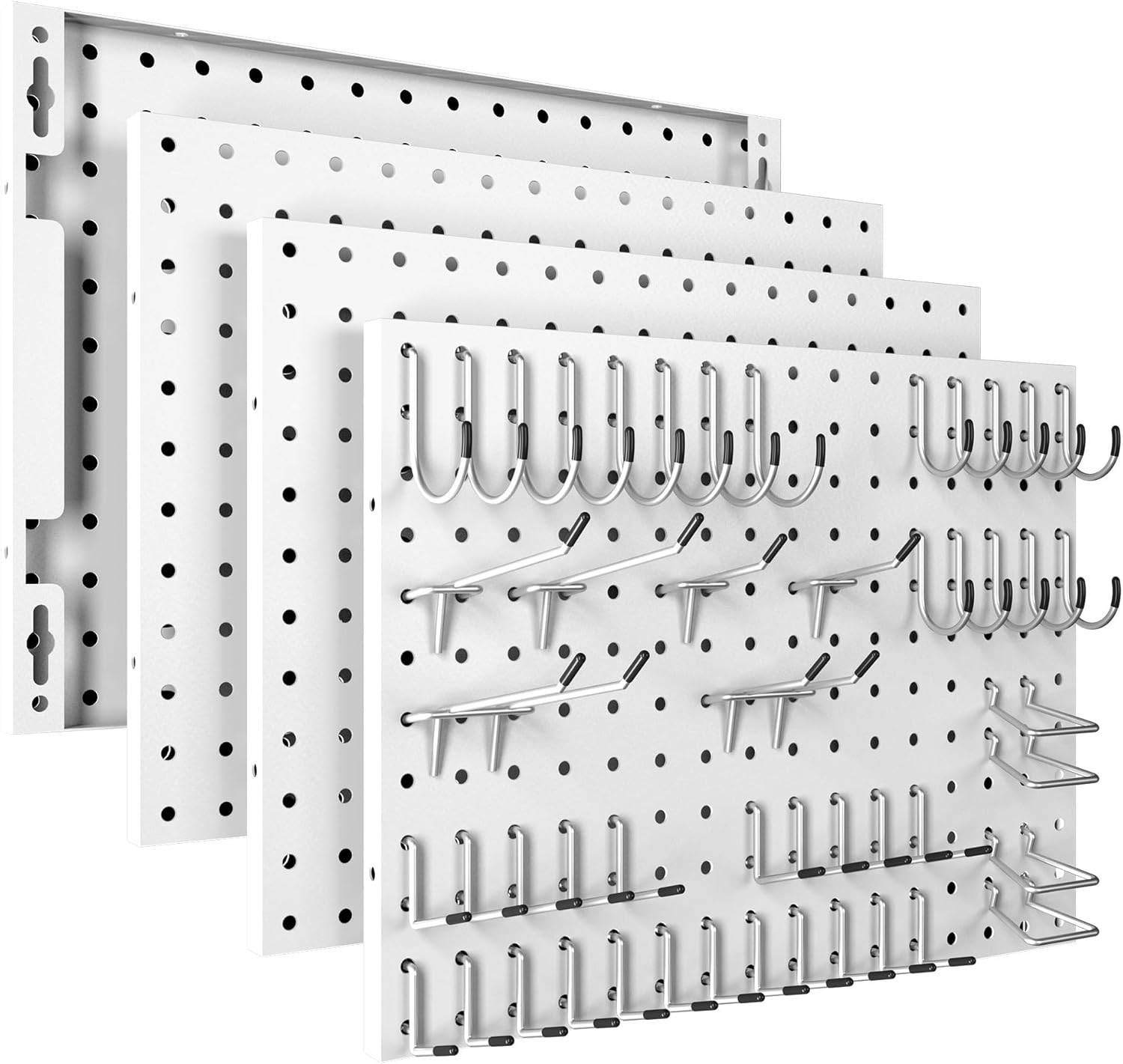 Peg Board, 4 Pack Metal Pegboard Panels with 50 Hooks, White Pegboards Wall Orga
