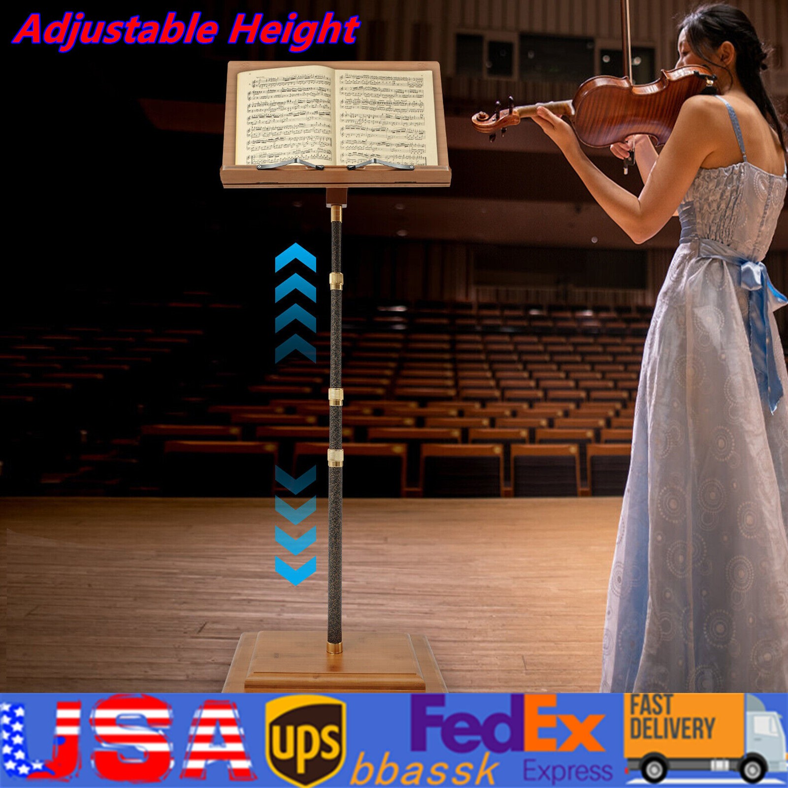 Height Adjustable Bamboo Music Stand Bamboo Conductor Music Stand W/ Wide Wooden