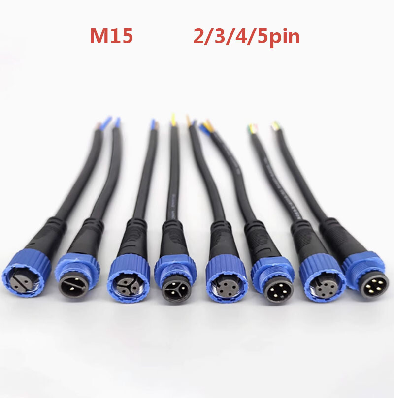 M15 waterproof Cable male&female LED power cord industrial connector 2/3/4/5 pin