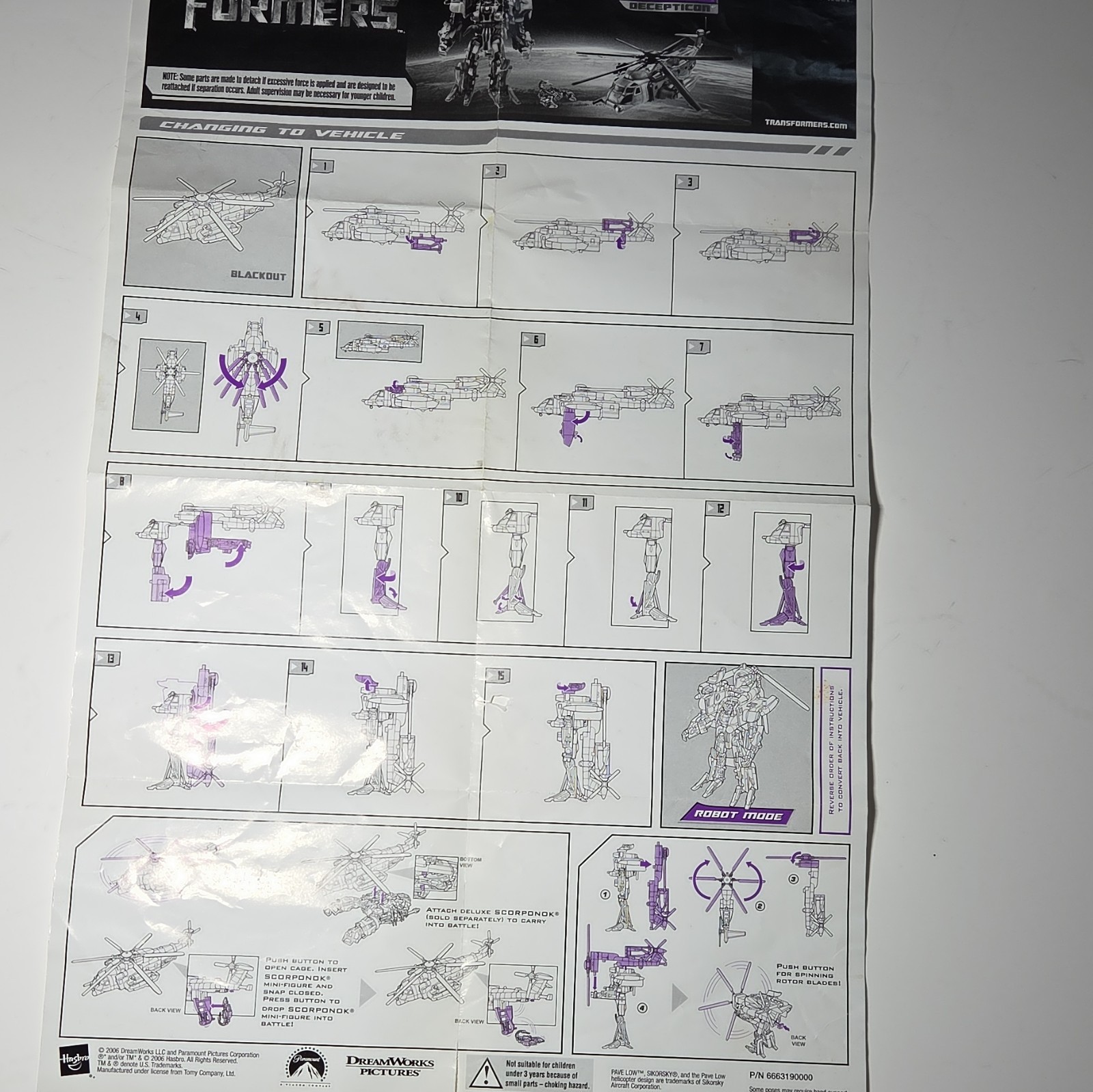 Hasbro Transformers Blackout Decepticon Instruction Manual Only