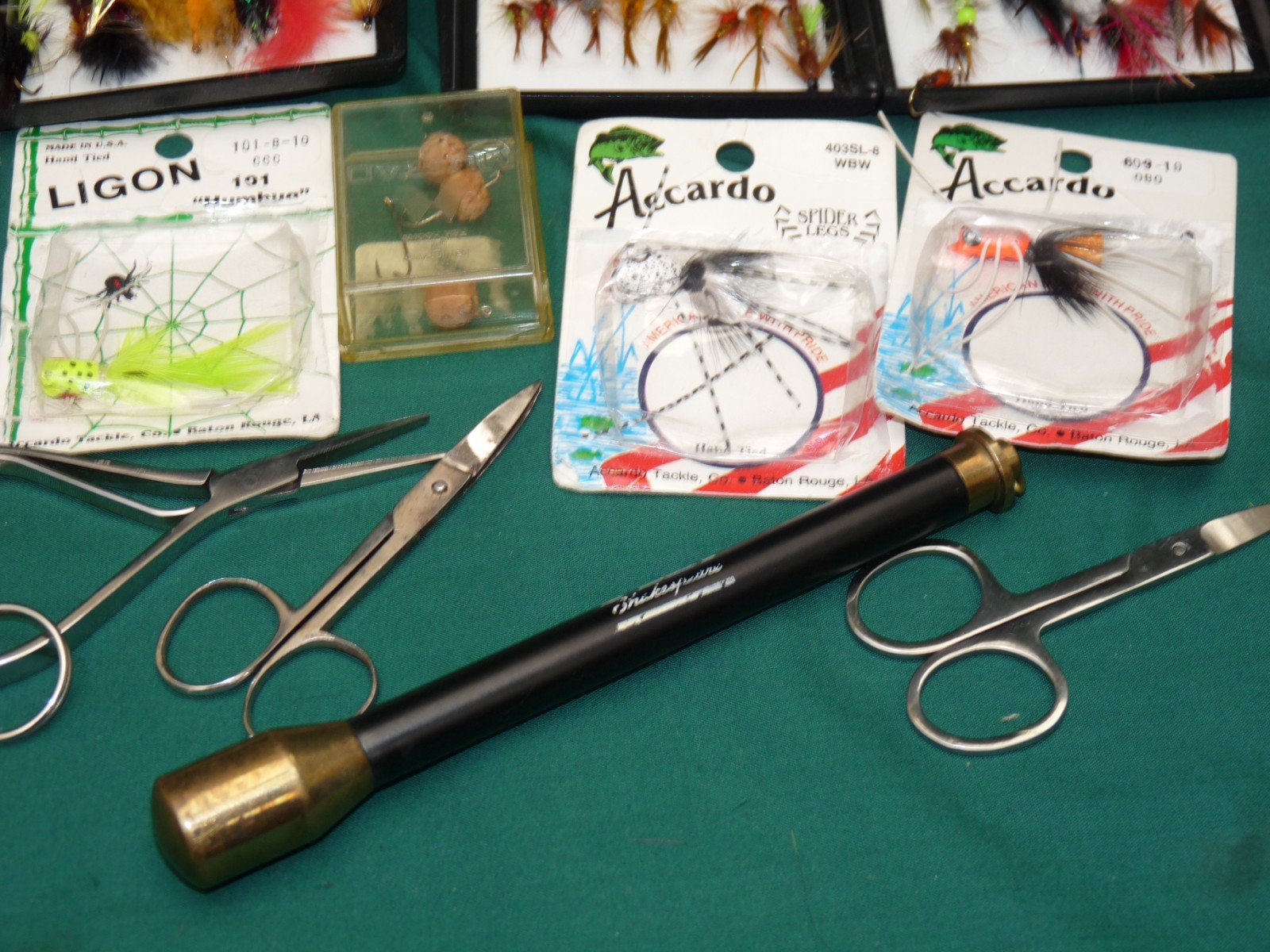 2 fly boxes 100's trout grayling flies scissors priest , big value lot
