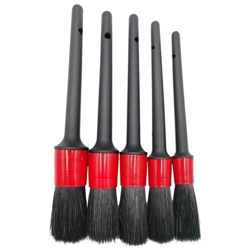 Car Detailing Brush Set of 5 - Soft Boar Hair, Car Wash Brush, Wheel Cleaner