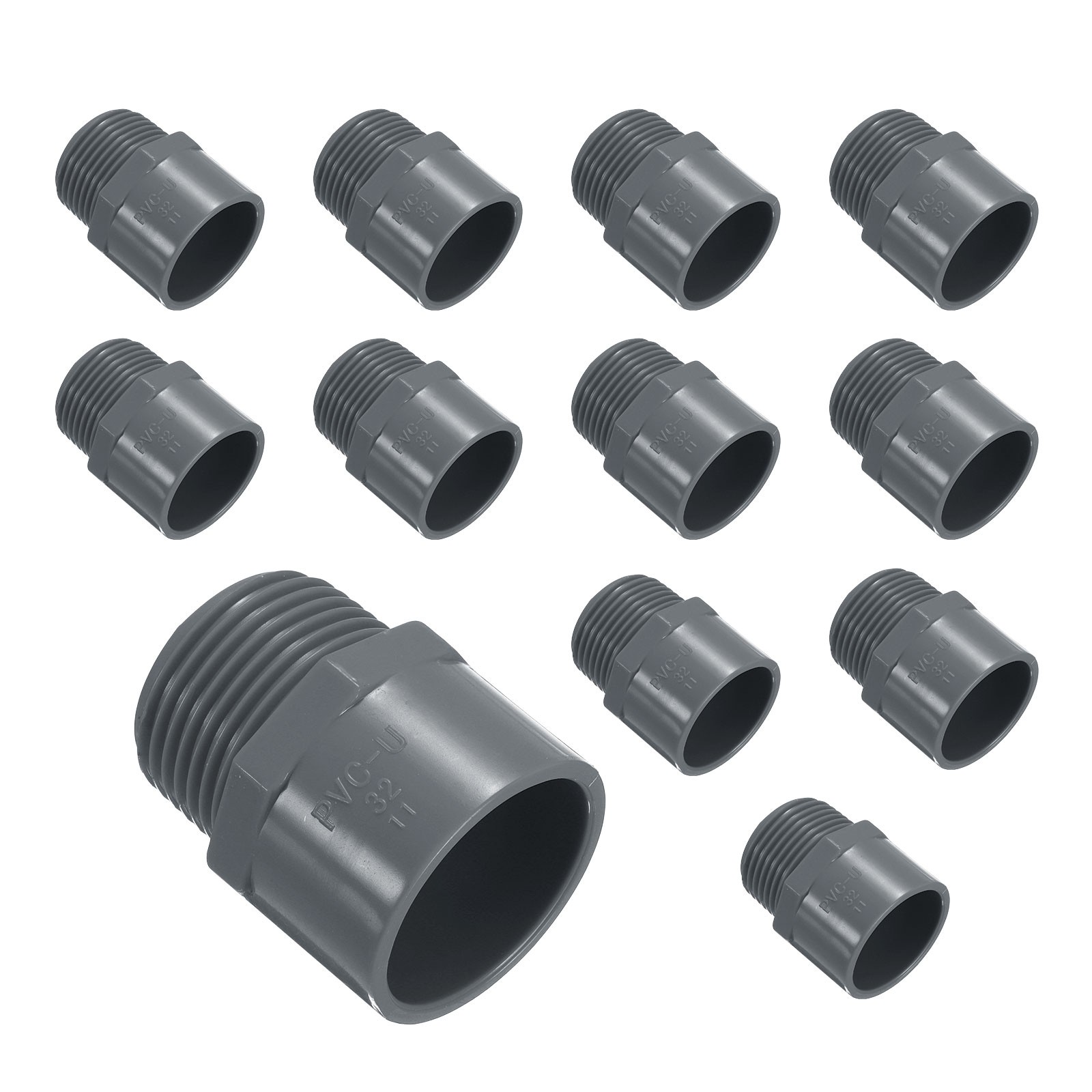 12 Pcs Union PVC Pipe Fitting 1" Male Adapter Thread Connector, Grey