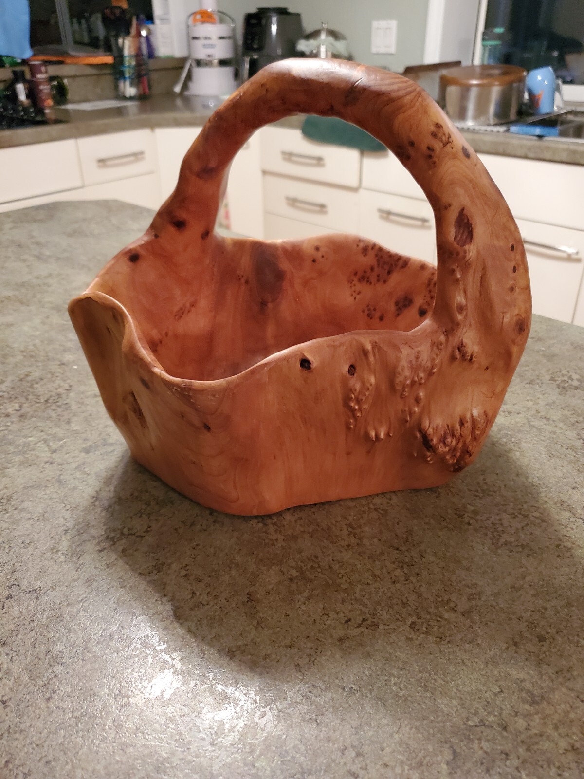 Beautiful Natural Wood Hand Made Carved Centerpiece Basket 10.25" Tall