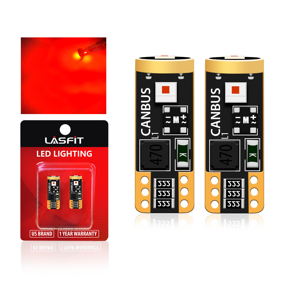 LASFIT Red LED Inner Tail Light Bulbs Super Bright 2825 168 192 194 175 2821 T10