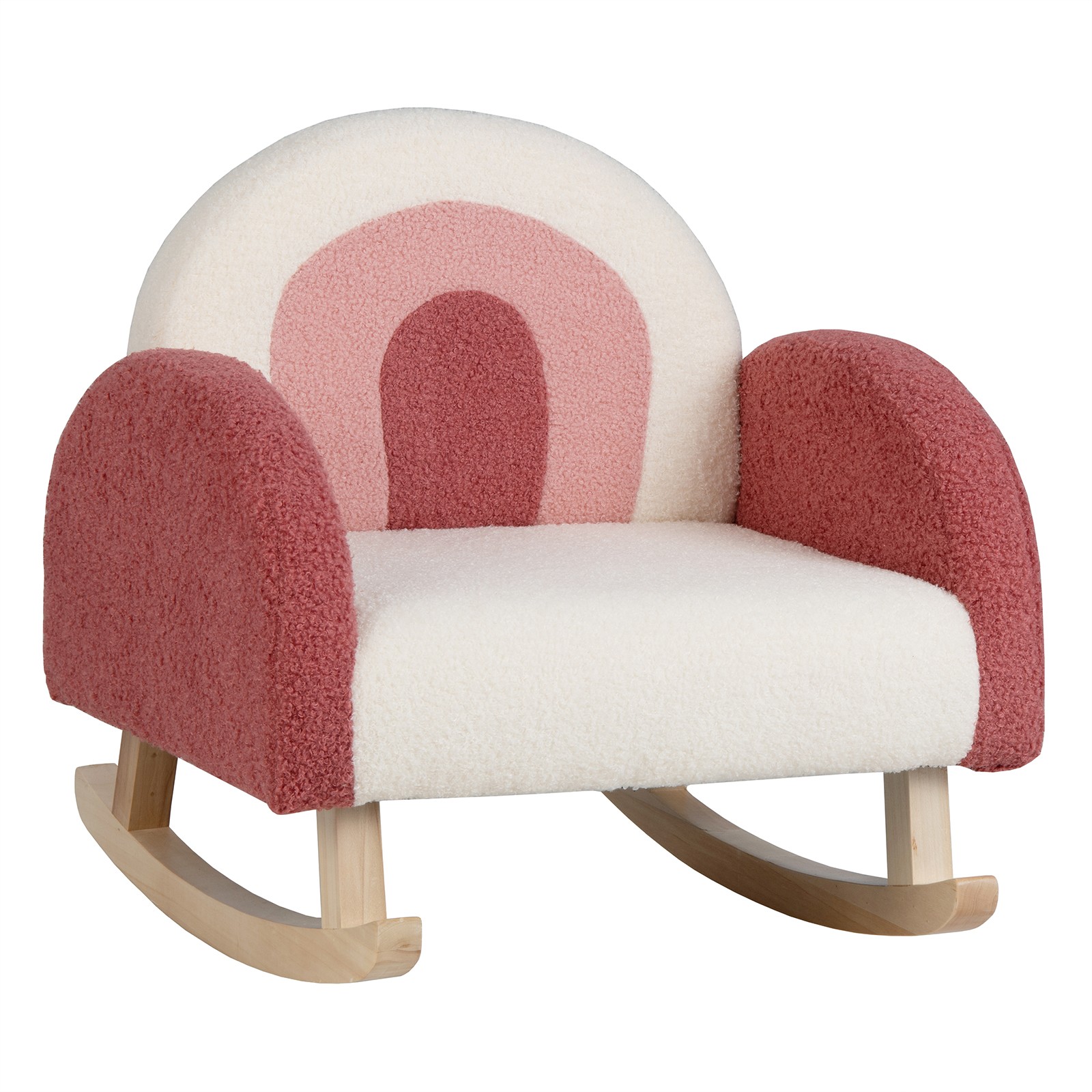 Kids Rocking Sofa Chair w/ Ergonomic Backrest & Armrests & Solid Wood Legs Red