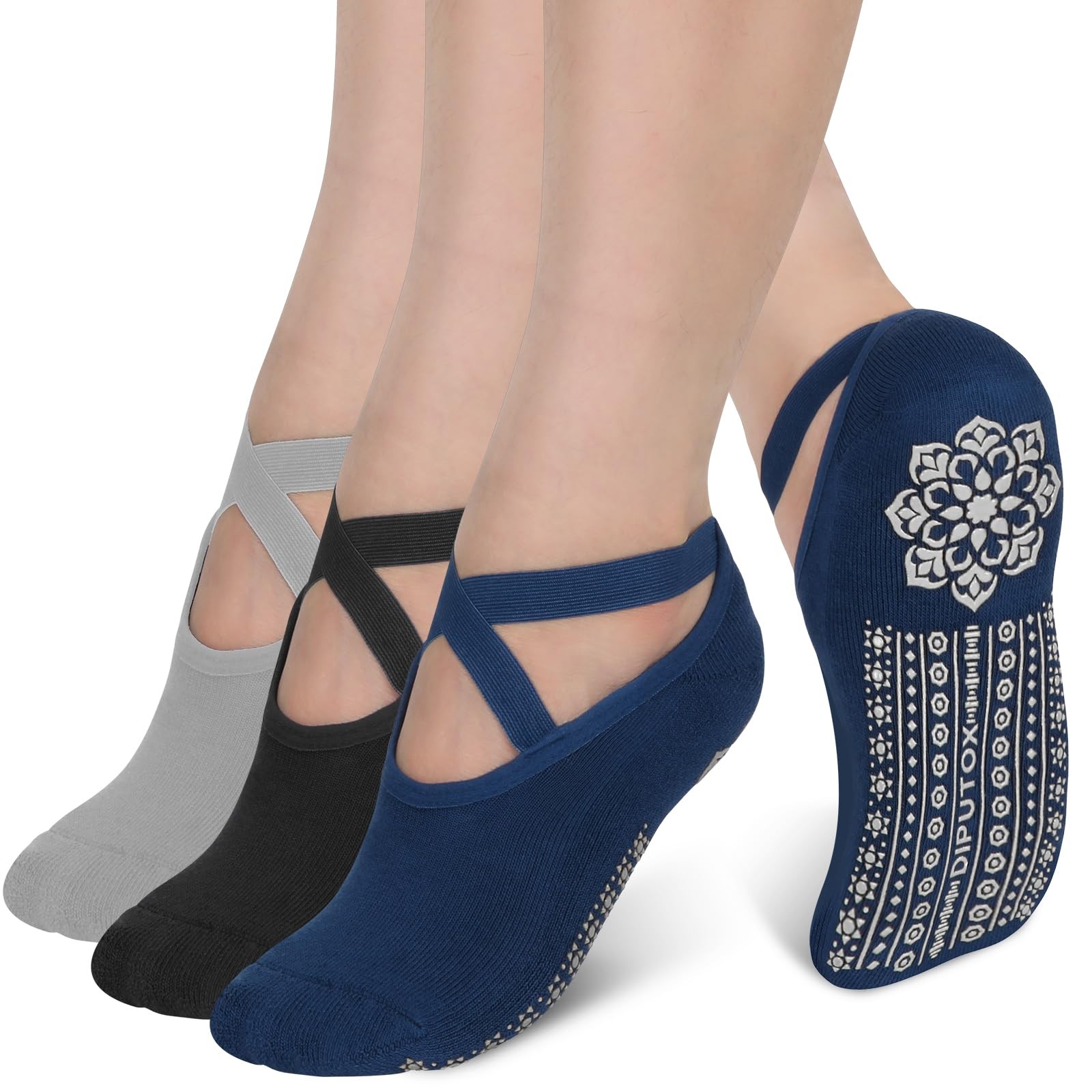 Yoga Socks with Grips for Women - Non Slip Pilates 6-10, Silver​