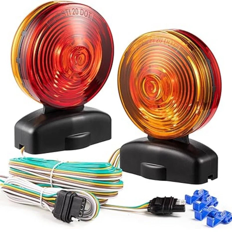 12V Magnetic Towing Tow Light Trailer RV Tow Dolly Tail Towed Amber/Red Lamp