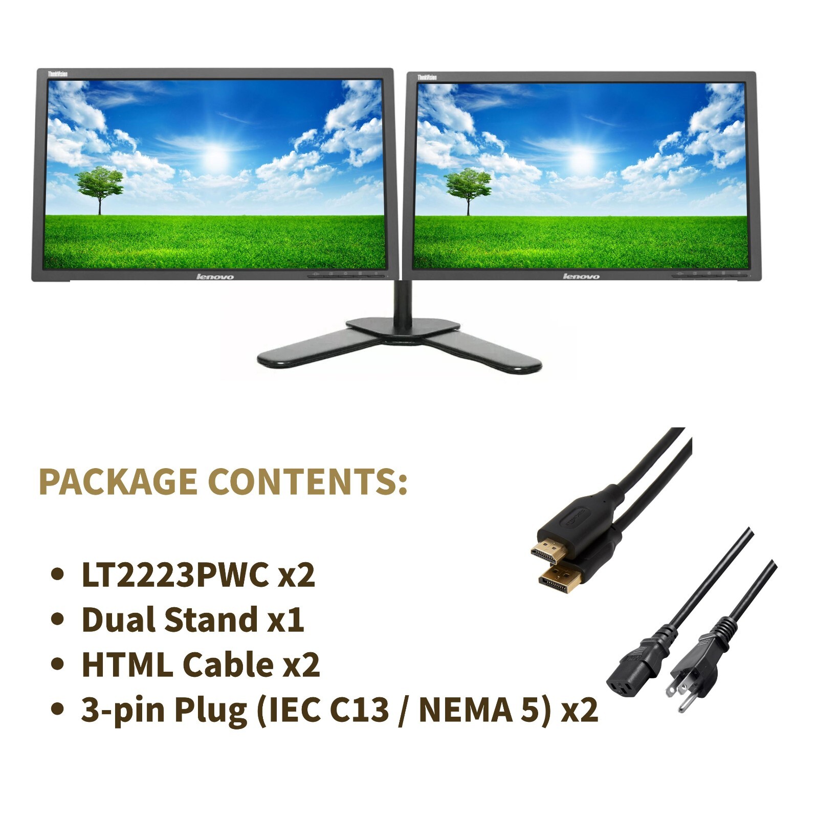 Lot2 of Lenovo LT2223PWC 1920x1080 22" FHD Widescreen W/ Dual Stand HTML Grade A