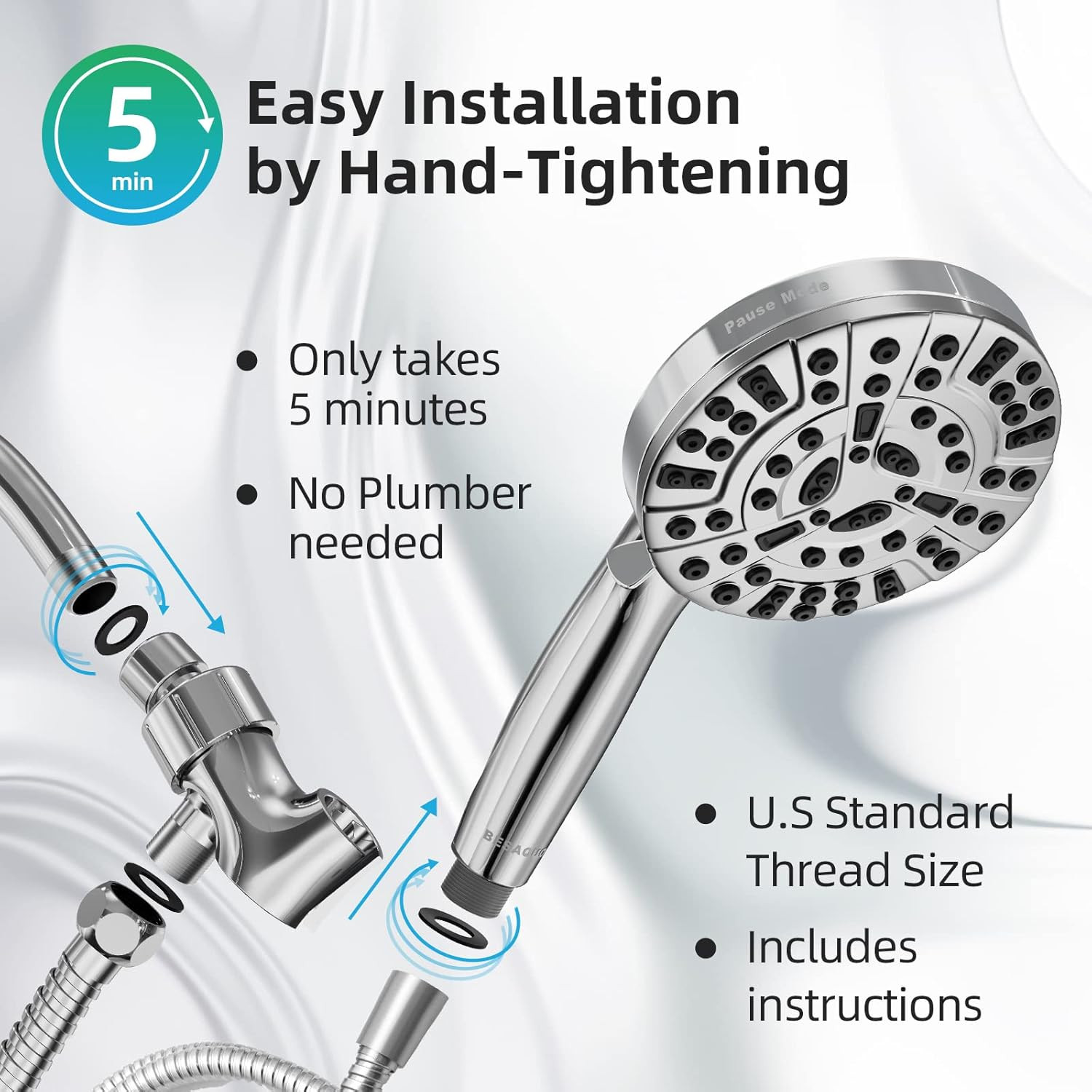 Shower Head,10 Functions High Pressure Shower Head with Handheld, Built-In Pause