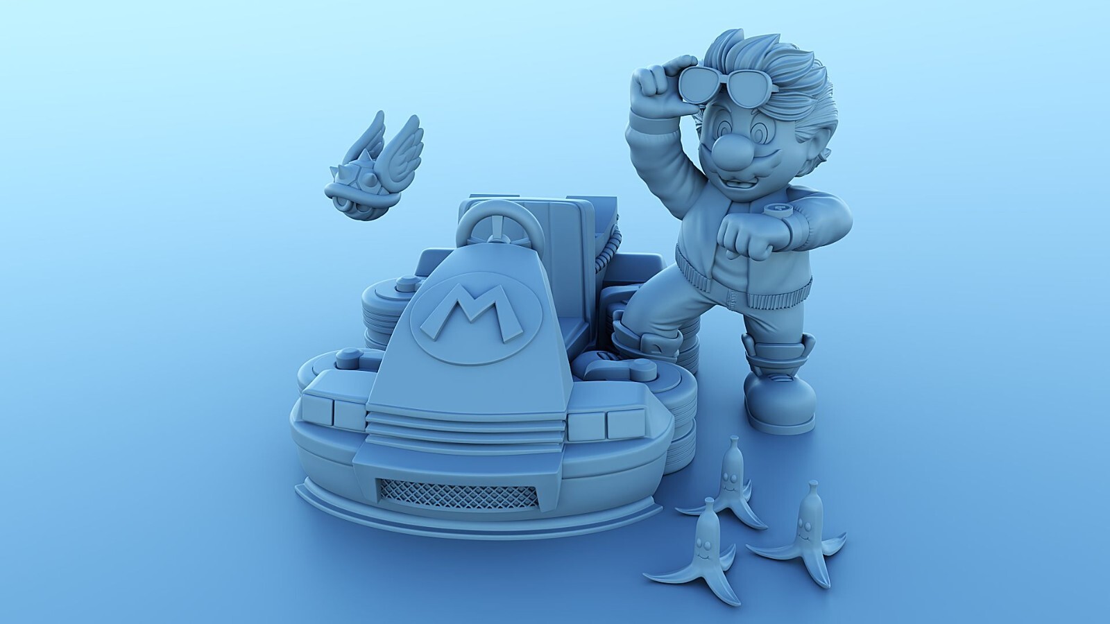 UNPAINTED Back to the Future Mario Kart 3D Printed Model Kit 5" Tall
