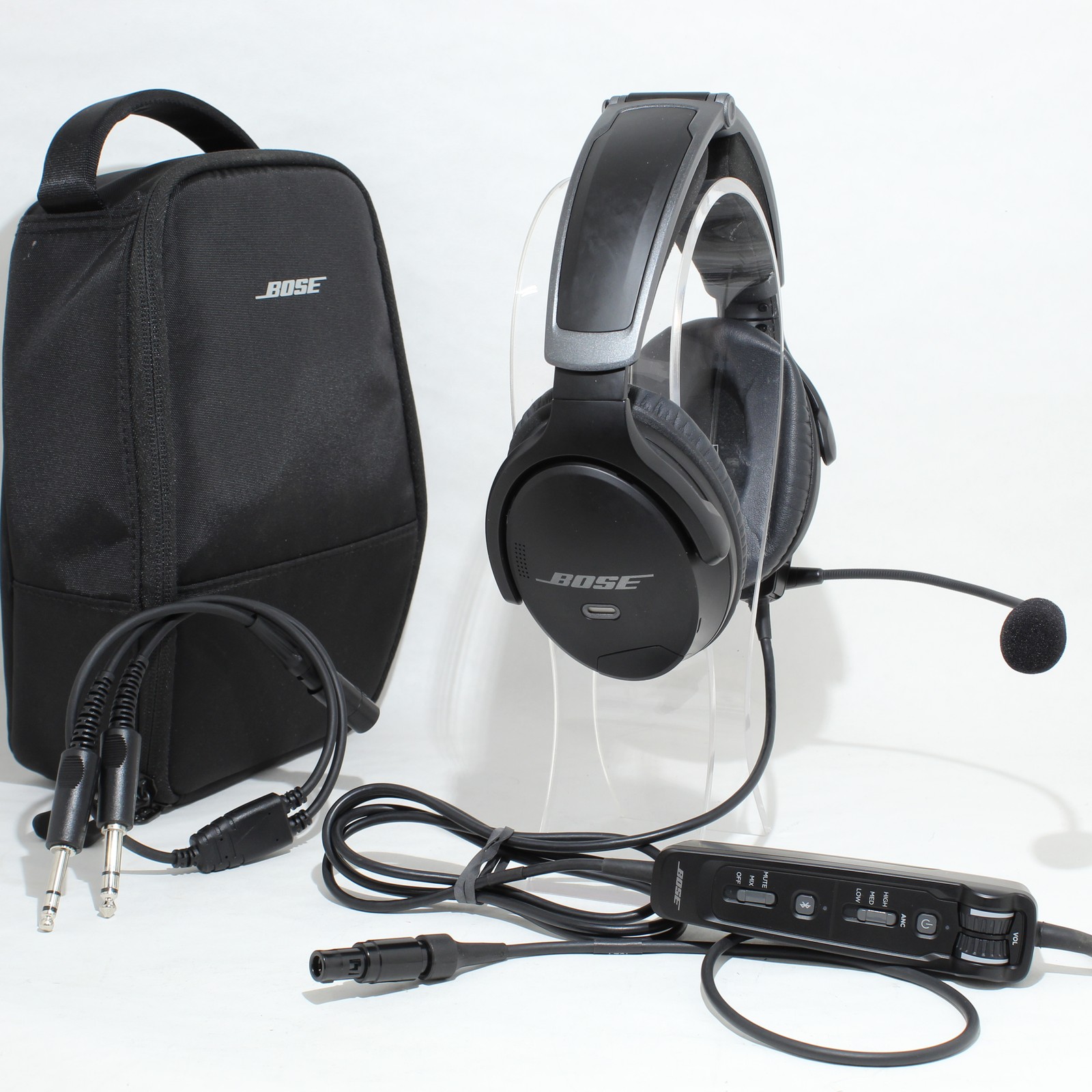 Very Good Bose A30 Bluetooth Headset ANR 6-Pin LEMO w/ Dual Plug Adapter BUNDLE