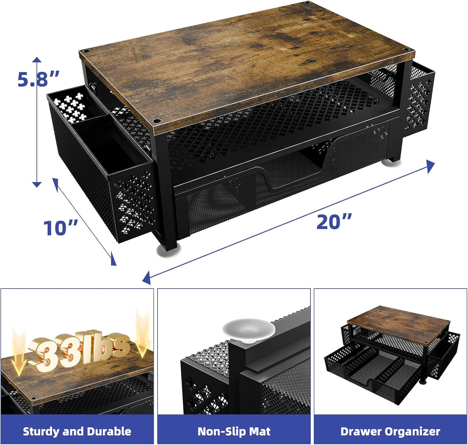 Desk Organizers and Accessories, 2 Tier Monitor Stand Riser with Drawer and 2 Pe