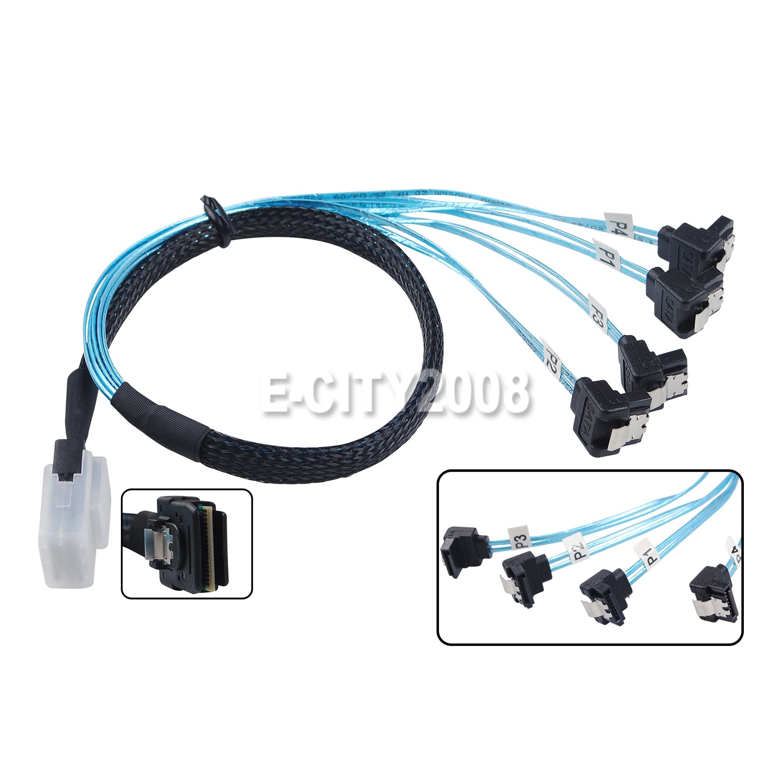 Mini SAS to 90° 4 SATA SFF-8087 Multi-Lane Forward Breakout Splitter Cable