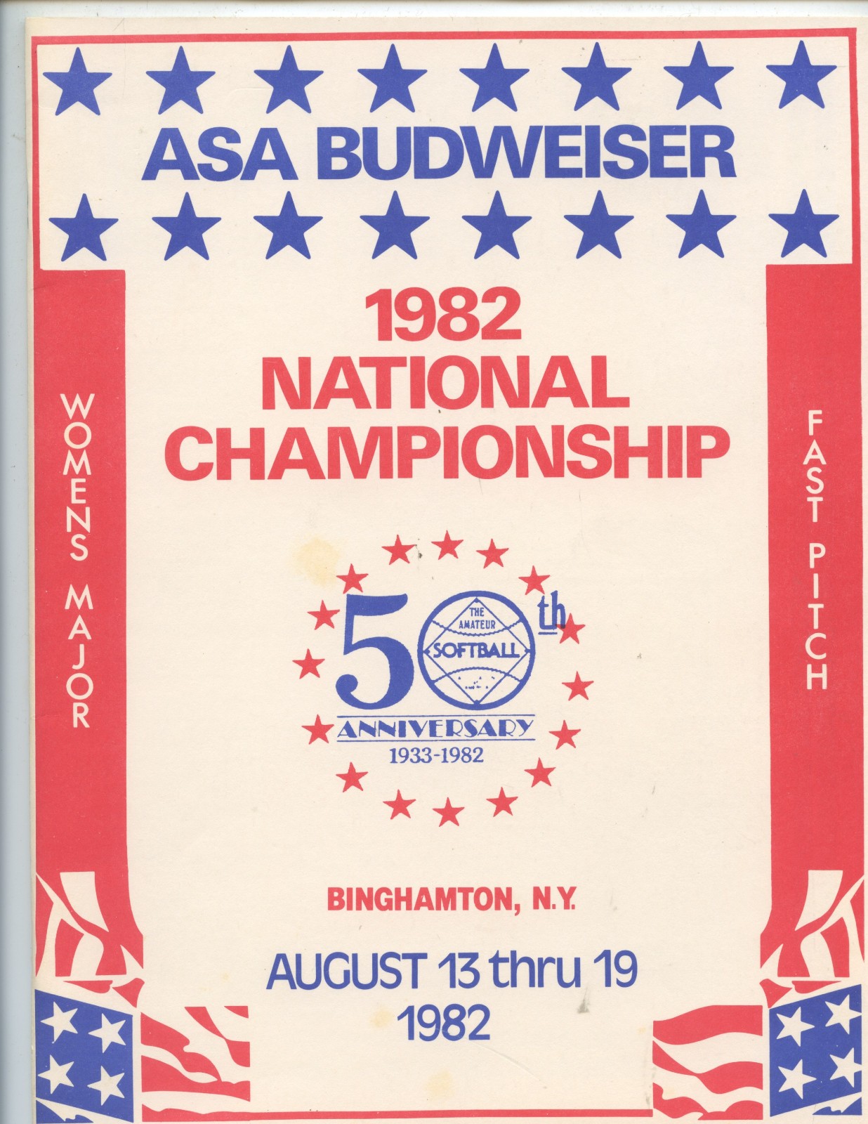 1982 AMATEUR SOFTBALL ASSOCIATION WOMENS FAST PITCH CHAMPIONSHIP PROGRAM (NICE)