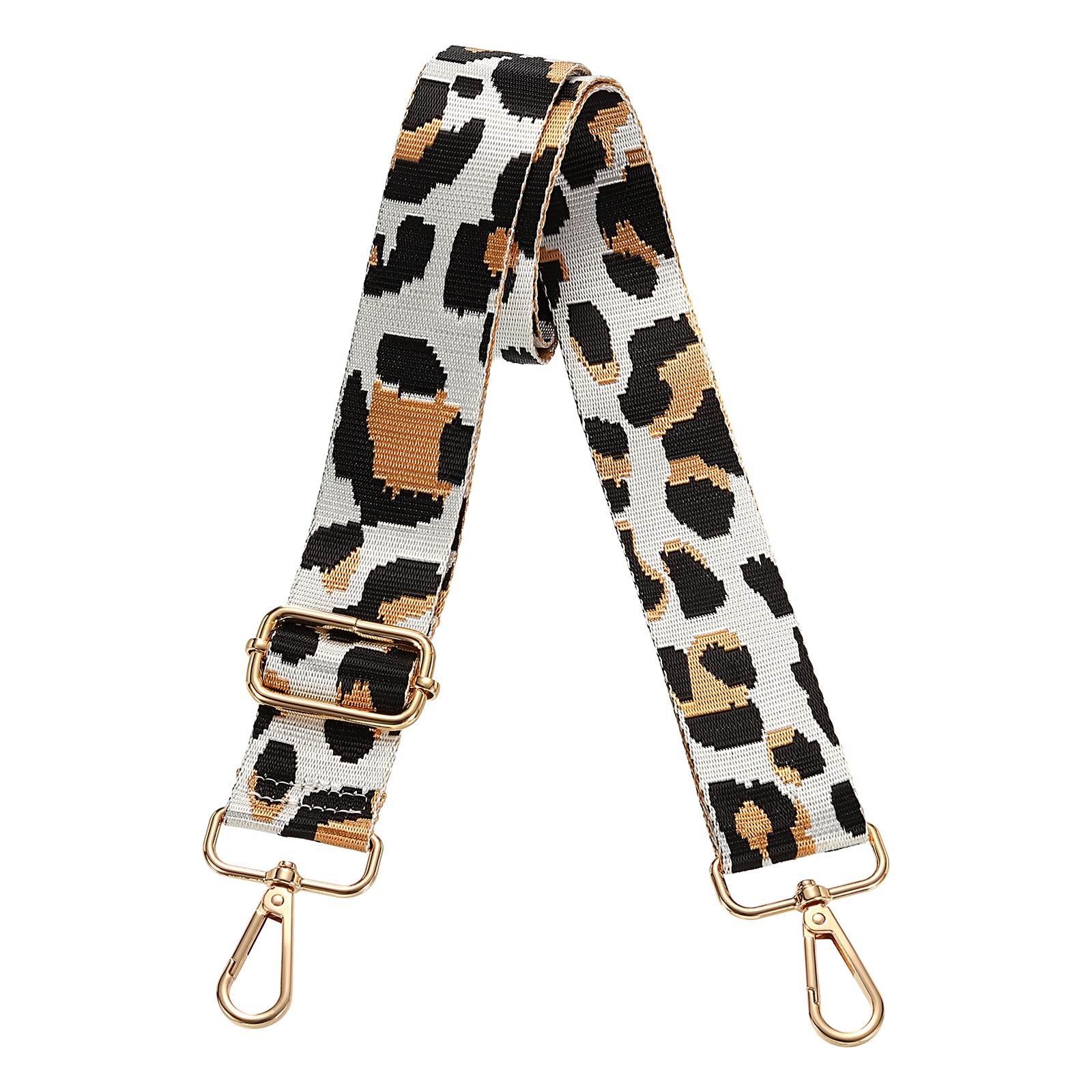 Purse Straps Replacement Crossbody with Light Gold Buckle, White Leopard