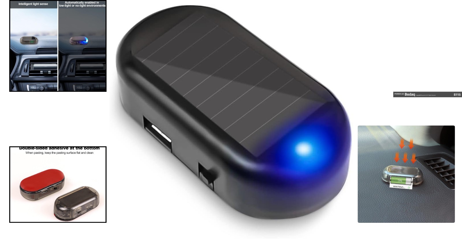 Solar-Powered Anti-Theft LED Light for Enhanced Car Security | Blue