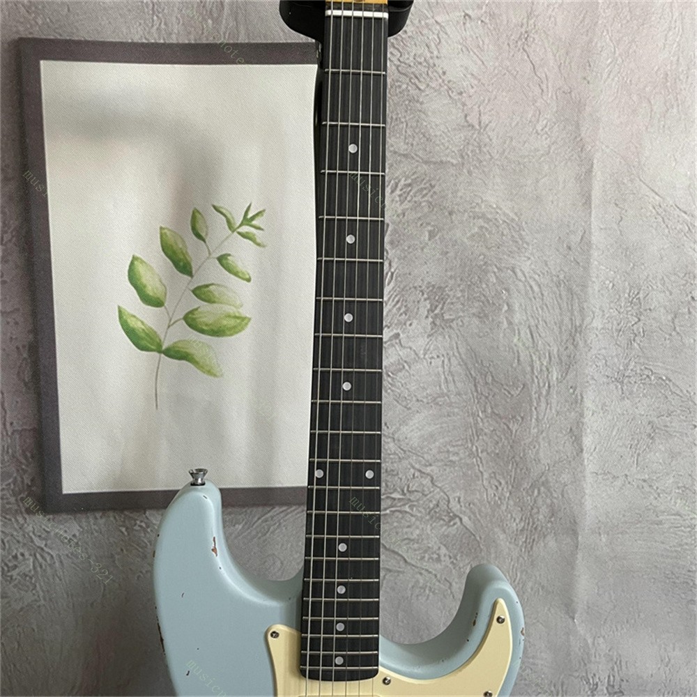 Solid Electric Guitar Adge 6 String Chrome Part 3S Pickups Tremolo Light Blue