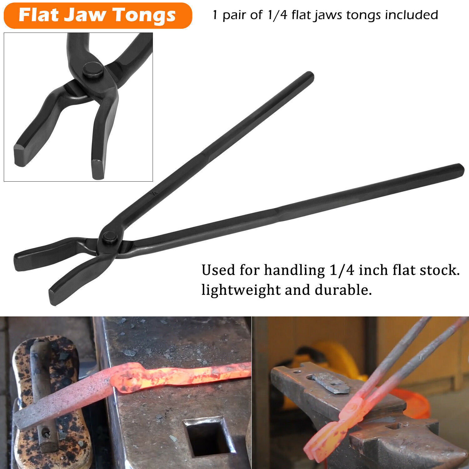 6 Pcs Blacksmith Tongs Set Anvil Forge Knife Making Tools Set V Bolt Flat Jaw