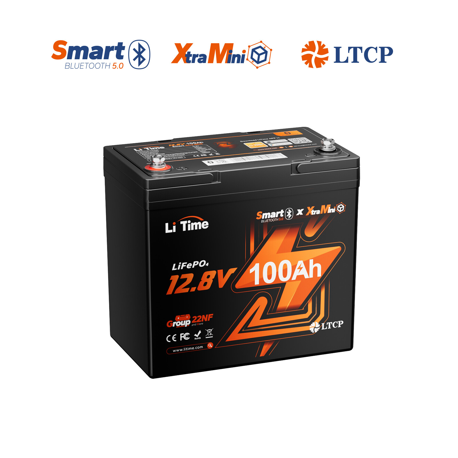 Refurbished LiTime 12V 100Ah Xtra Mini Bluetooth LiFePO4 Battery for RV Marine