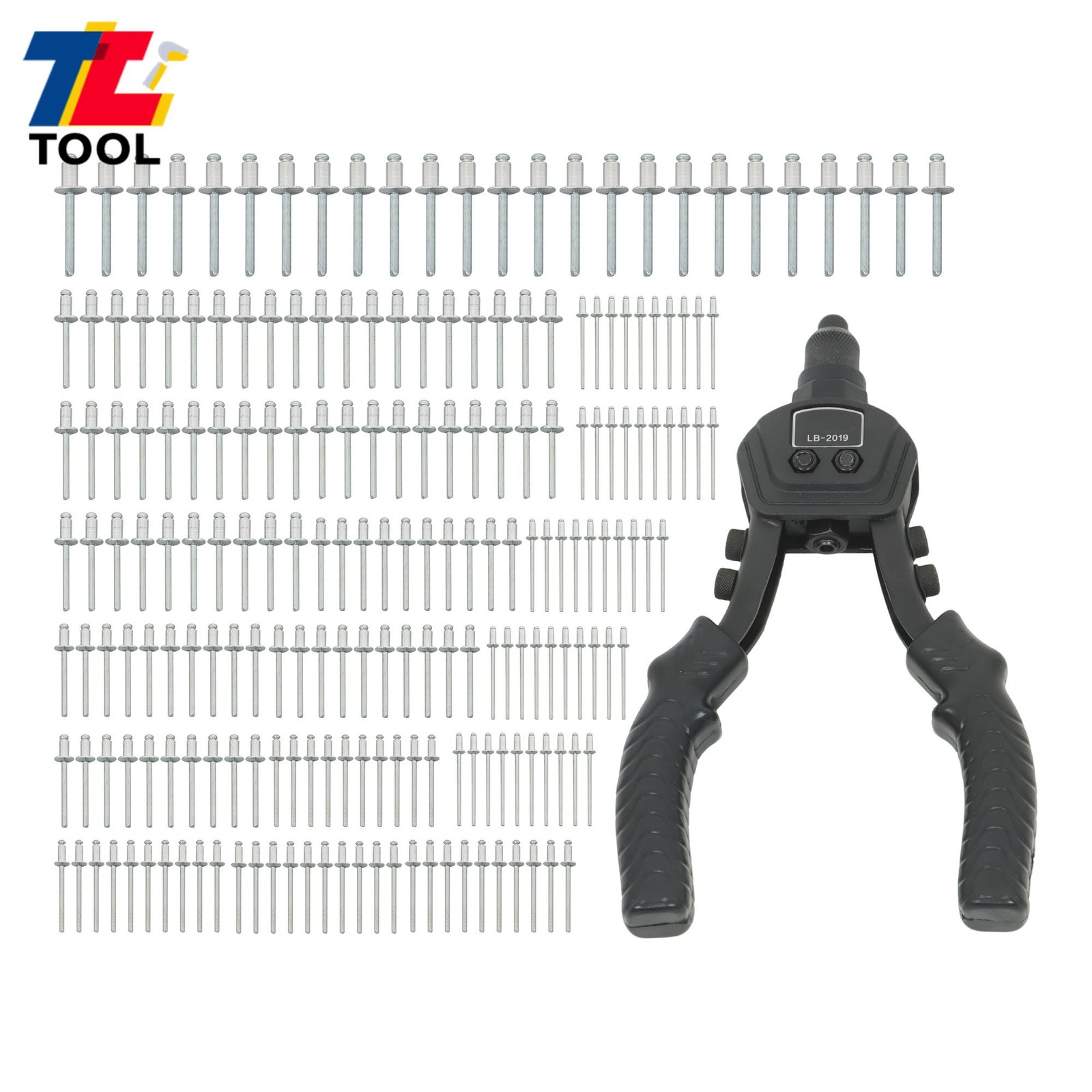 1/4" Pop Rivet Gun Kit with 200 Blind Rivet 5 Interchangeable Rivet Head Black