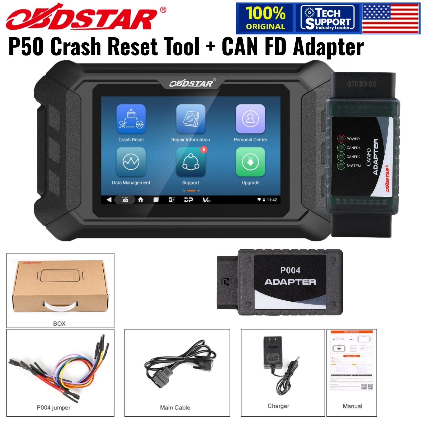 OBDSTAR P50 SRS Reset Tool Cover 108 Brand 16600+ E-CU Part No & CAN FD Adapter