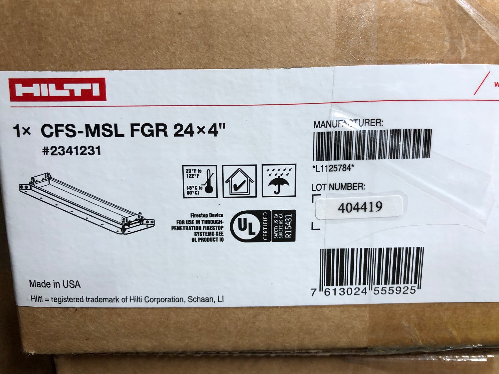 Hilti Firestop Floor Grid CFS-MSL FGR 24x4" #2341231 (MULTI AVAILABLE)