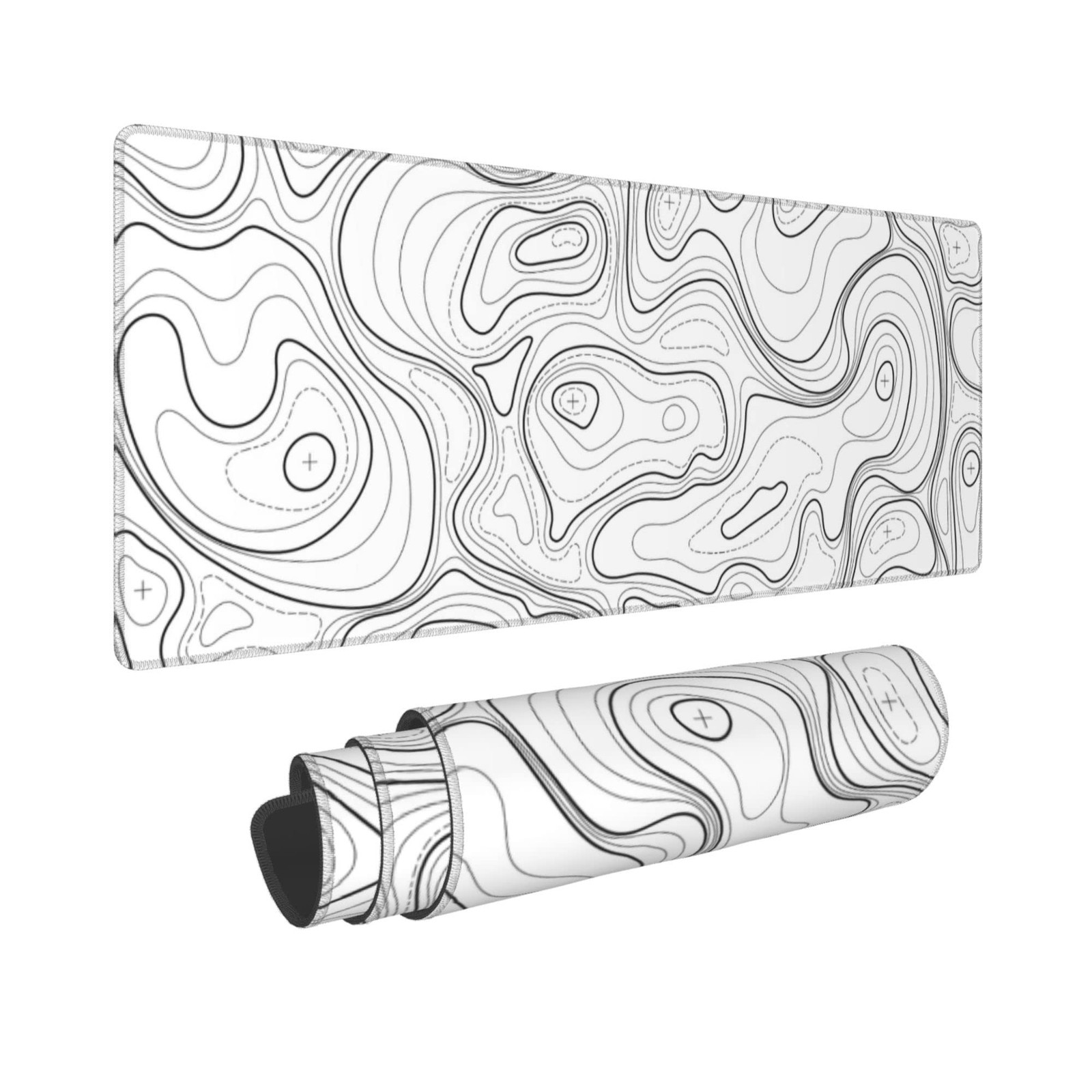 White Topographic Contour XL Gaming Mouse Pad Extended Long Large Mousepad wi...