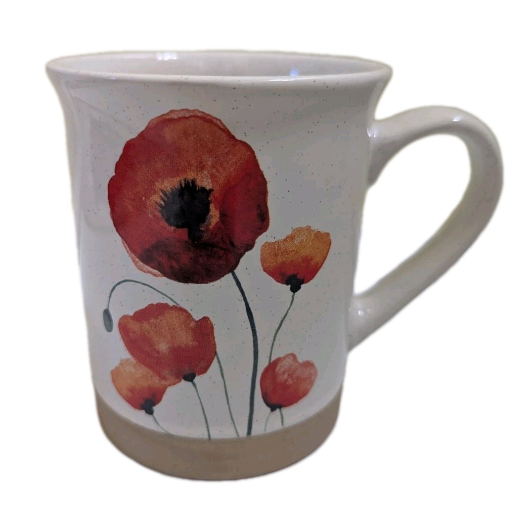 Potters Corner Poppy Flower Floral Coffee Tea Mug 16oz Double Sided Two Tone