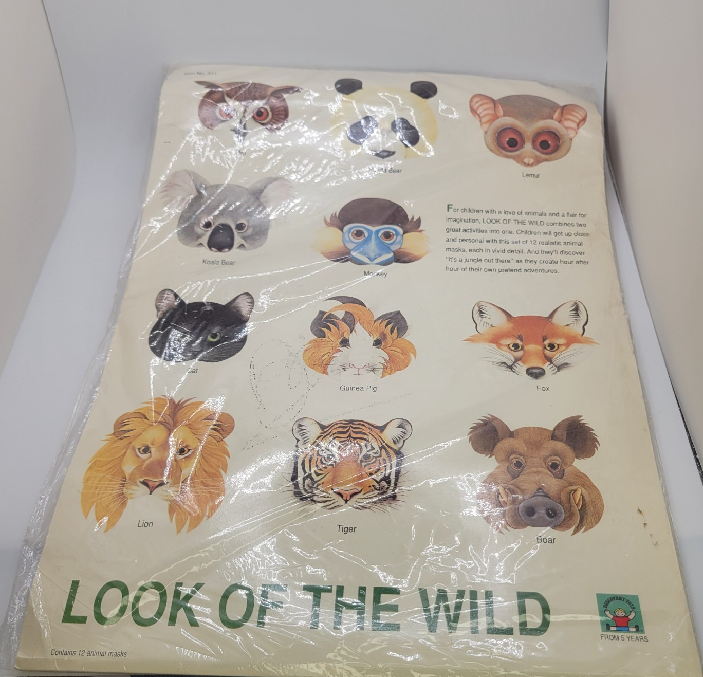 12 Realistic Animal Masks SEALED 1989 Discovery Toys Look of the Wild few crease