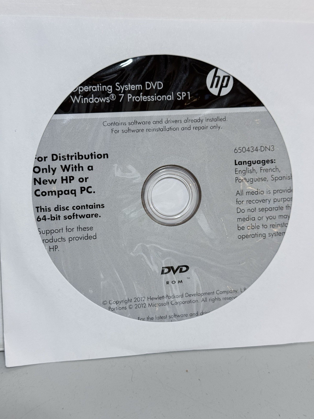 NEW  SEALED HP Compaq Windows 7 Professional Operating System DVD~64-Bit~